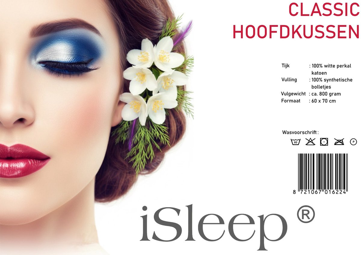 iSleep Classic Hoofdkussen - Puntkussen - 60x70 cm