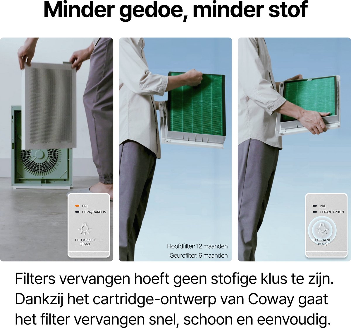 Coway Airmega 150 Luchtreiniger - Air Purifier - 281 m³/u - Wasbaar pre-filter + HEPA filter + koolstoffilter - Verwijdert tot 99,97% van ultrafijne deeltjes - Tegen stof, pollen en allergenen - Fluisterstil (20 dB) - ECARF & Quiet Mark - Wit — afbeelding 7