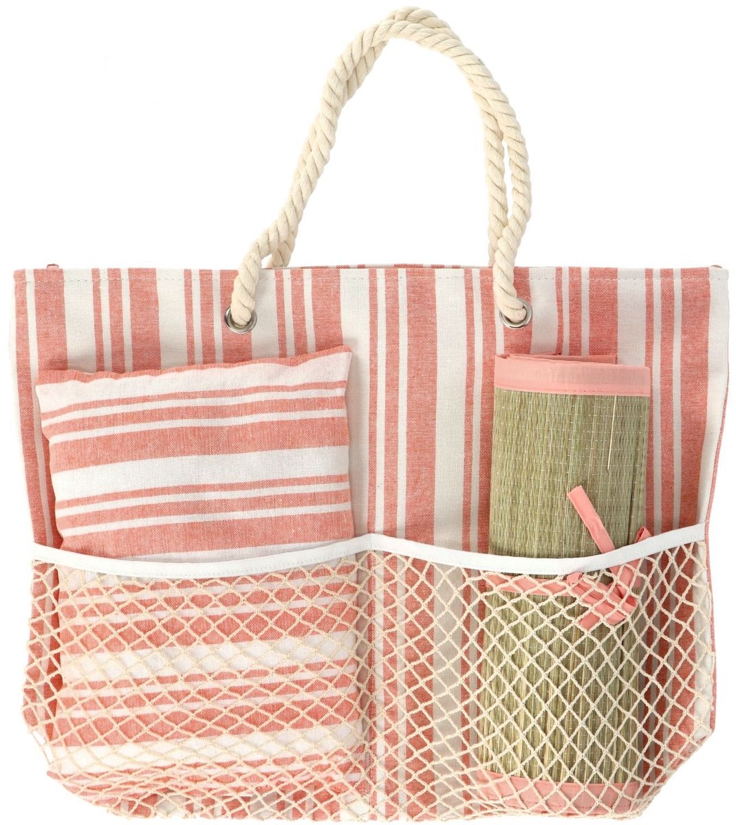 Strandtas strandmat kussen roze polyester vakantie strandaccessoire.
