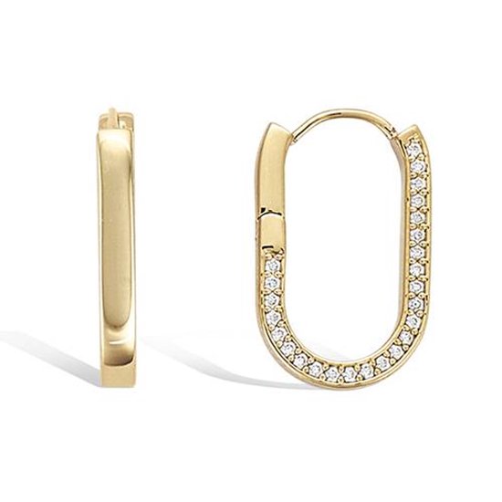 CHIVAL - Oorbellen 18K Verguld Goud "Shiny Oval" - Elegant, Ovaal, Hypoallergeen, Luxe, Cadeau voor haar, Zirkonia, Sieraad, Tijdloos, Ringetjes, Liefde, Romantiek, Geschenkverpakking, Valentijn, Moederdag