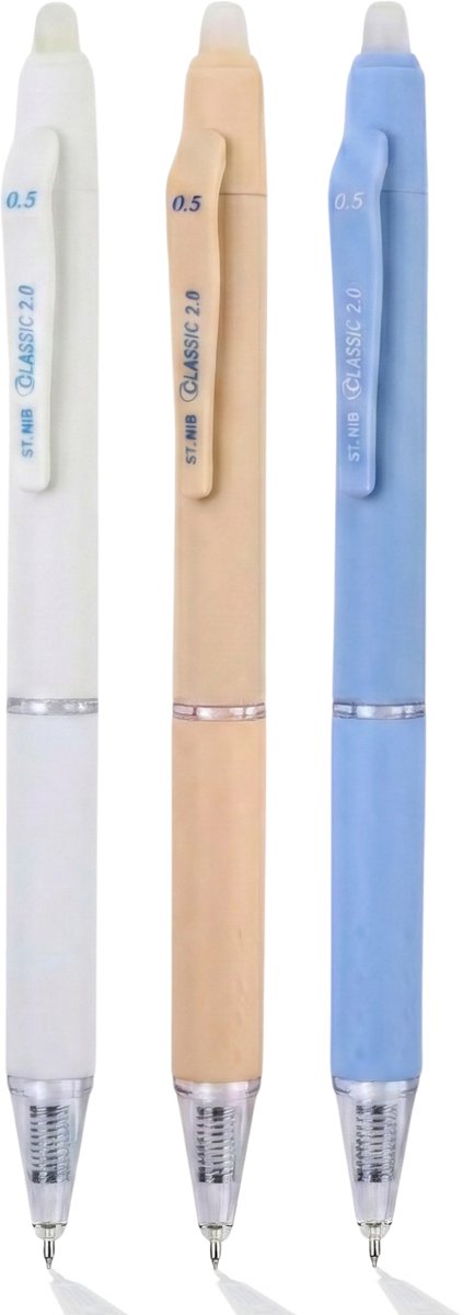 Ainy - Pastel Blauw Uitwisbare Pen - set van 3 blauwe uitgumbare pennen voor in je etui - kawaii balpen | middelbare schoolspullen balpennen