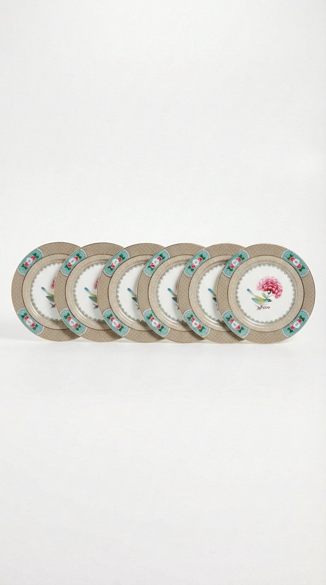 Pip Studio Blushing Birds Borden - Gebaksbordjes - Bordenset - Servies set van 6 - 17cm