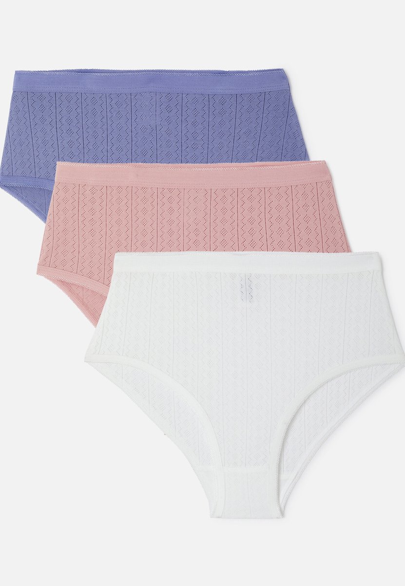 Damart - Set van 3 maxislips van pointelle-breisel - Dames - Wit - XL