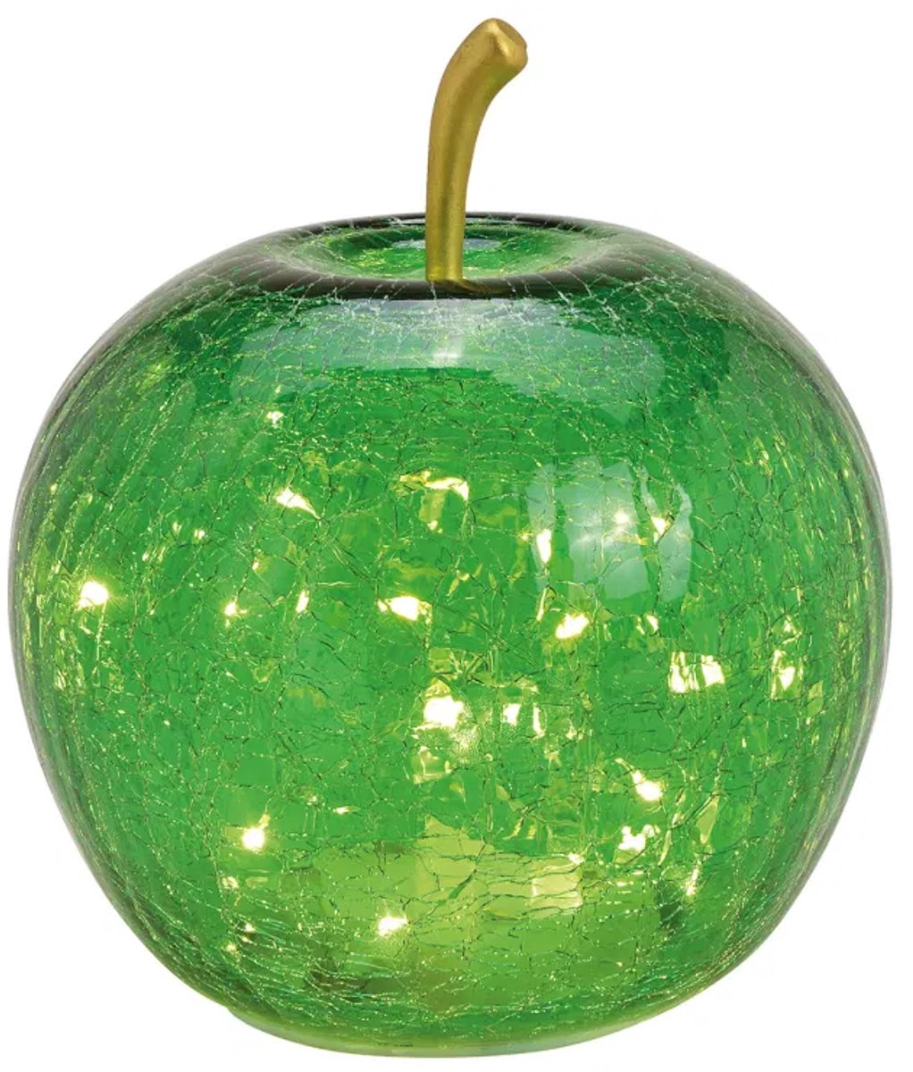 Appel met 20 LED's met timer gemaakt van donkergroen glas (B/H/D) 16x17x16cm