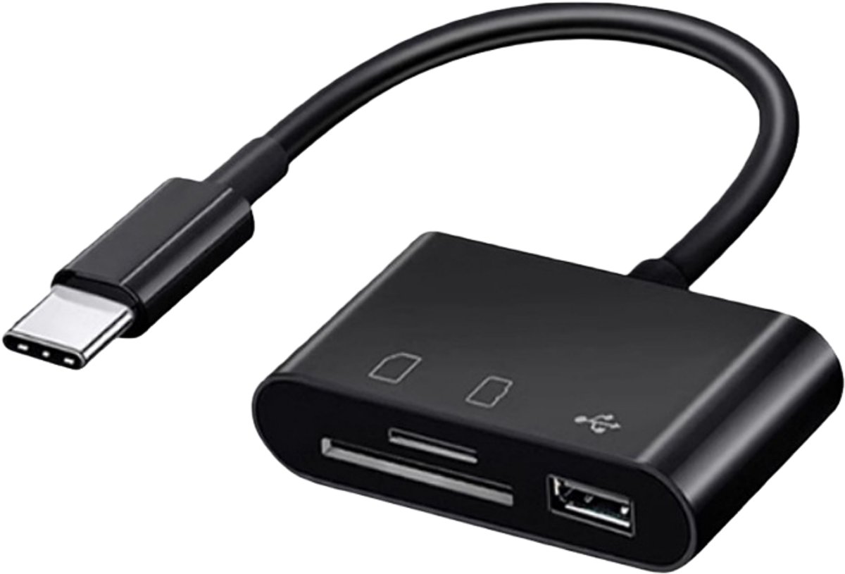 longziming -3-in-1 USB & USB-C SD Kaartlezer – Plug-and-Play Geheugenkaartlezer voor Smartphone, Tablet en PC, Compact en Snel