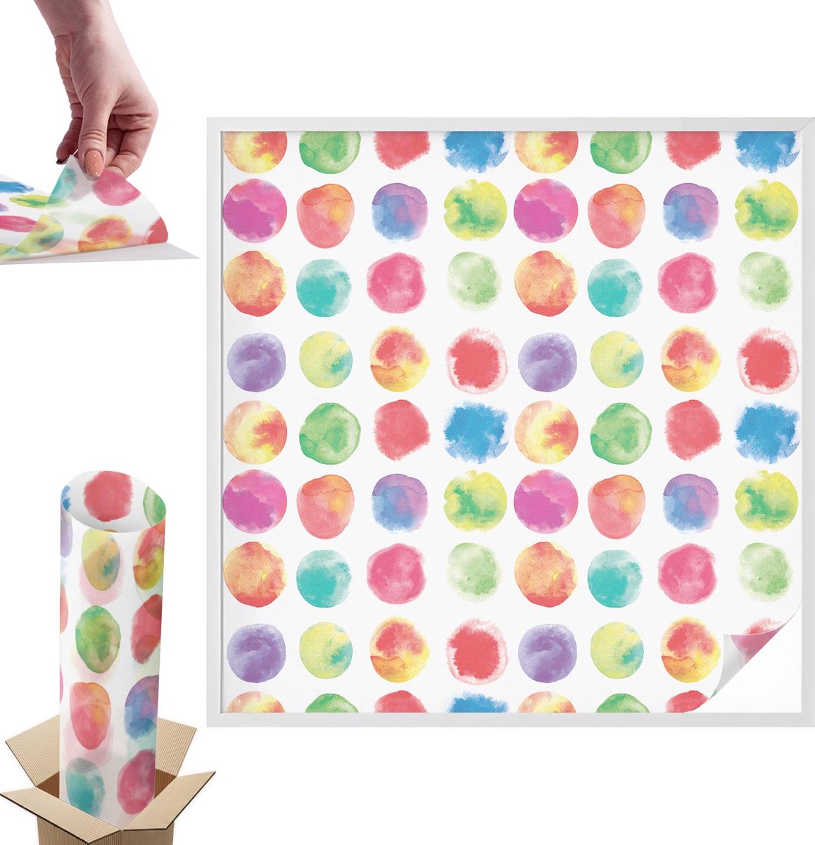 Tulup Raamfolie Anti inkijk - Kleurrijke cirkels Anti inkijk Raamfolie - 100x100 cm - Veelkleurig Raamfolie Tegen inkijk - Zelfklevende Anti inkijk Folie Glas in Lood - Voor de slaapkamer, woonkamer en hal. - Zonwerende Raamfolie Glas in Lood