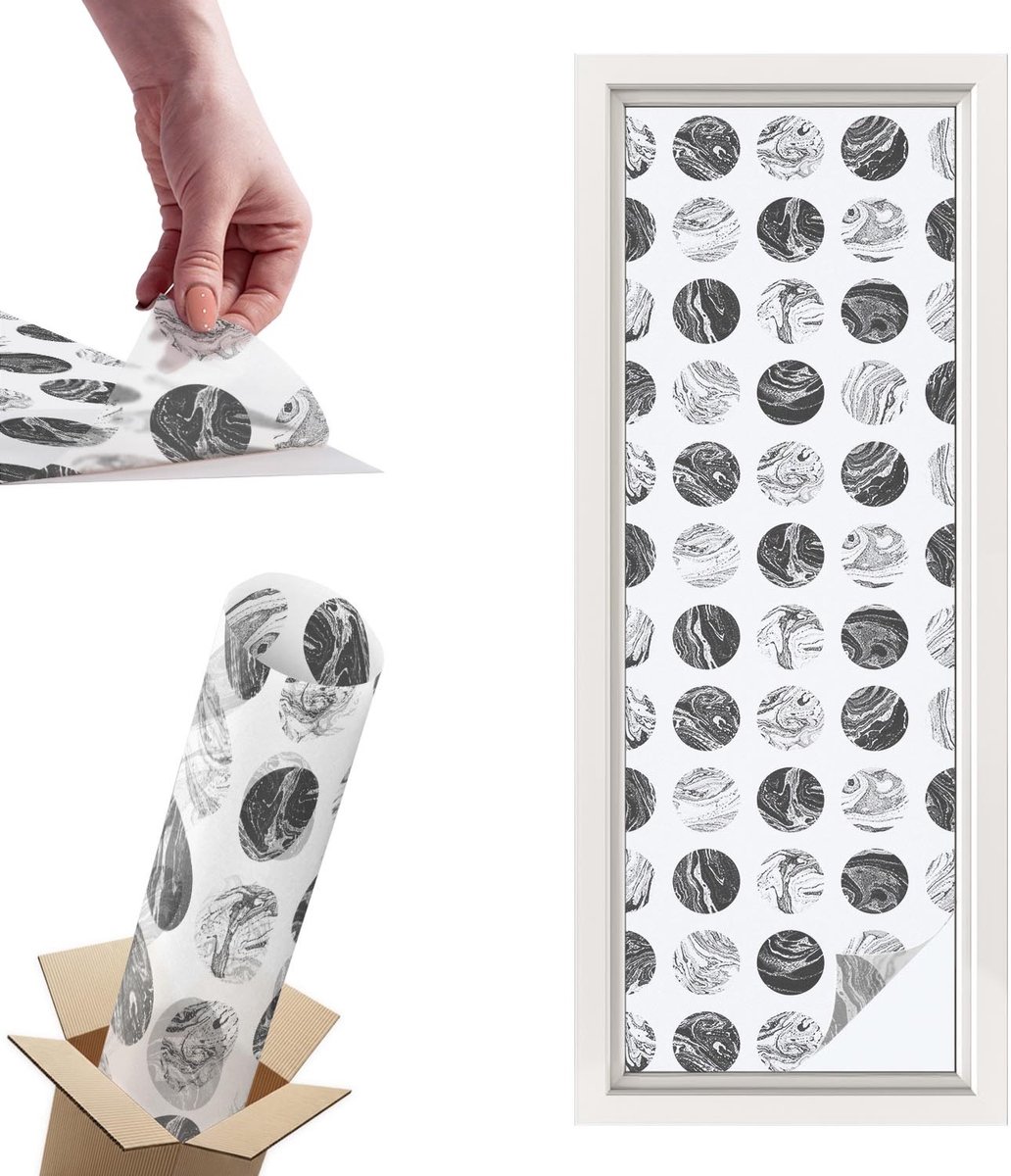 TULUP Raamfolie Anti inkijk - Marmeren elegantie Privacy Folie Raam - 50x146 cm - Wit Anti inkijk Folie - Raamfolie Tegen inkijk Glas in Lood - Voor de hal, voor het kantoor, voor een moderne slaapkamer - Raamfolie Zonwering Wit - Marmeren elegantie