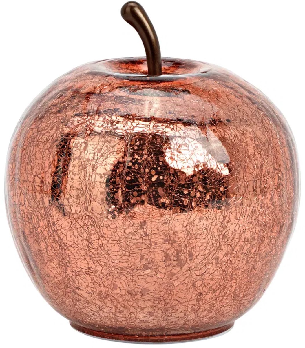 Appel met 20 LED's gemaakt van glas, roze metallic (B/H/D) 16x17x16cm met 6/18 timer op batterijen 3xAA niet inbegrepen