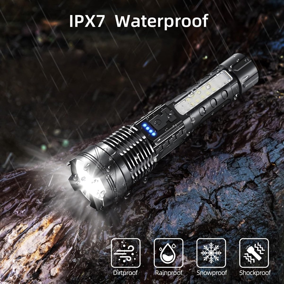 2 items - zaklamp - LED-zaklamp - maglite - 90000 lumen - 7 lichtstanden - Oplaadbaar - Inclusief COB-zijlicht - IPX6 waterdicht - Verstelbare focus - Geschikt voor kamperen — cadeau in Sport & Outdoor - foto 6