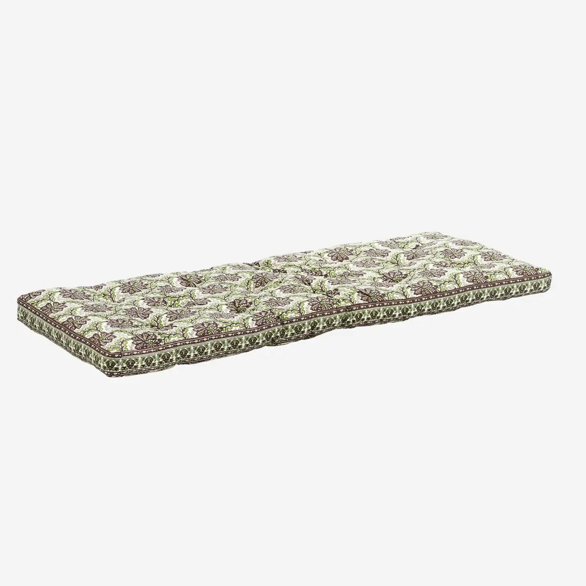 Madam Stoltz - Katoenen bankkussen met bloemenprint - 45x125 cm - Wit, groen, bruin