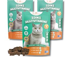 10 in 1 Multivitamine voor katten - voedingssupplement kat - voor gewrichten, weerstand, huid en vacht, spijsvertering - 100% natuurlijk - Kattensnoepjes - 90 stuks