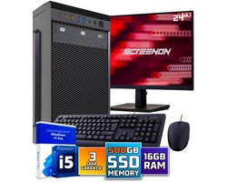 Intel Compleet PC SET | Intel Core i5 | 16 GB DDR4 | 500 GB SSD + 24 Inch Monitor + Muis + Toetsenbord | Windows 11 Pro + WiFi & Bluetooth