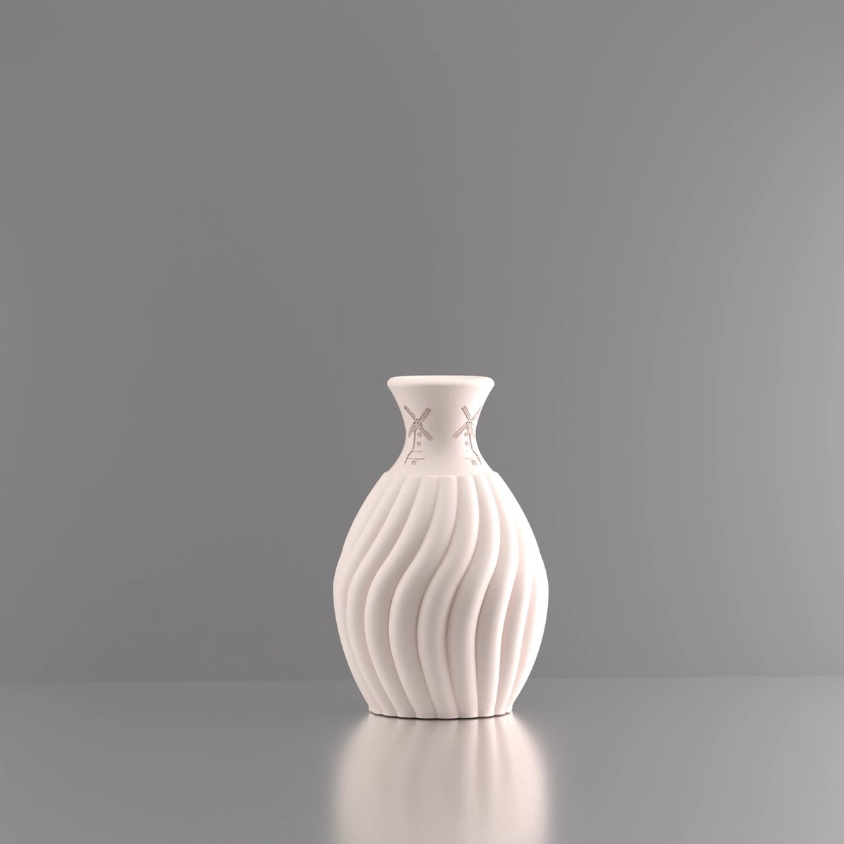 3d-gezellig Snoepje met molen - Vaas - Beige - Maat 20 cm - Kunststof - Modern - Bloemenvaas -100% gerecycled PLA (bioplastic)