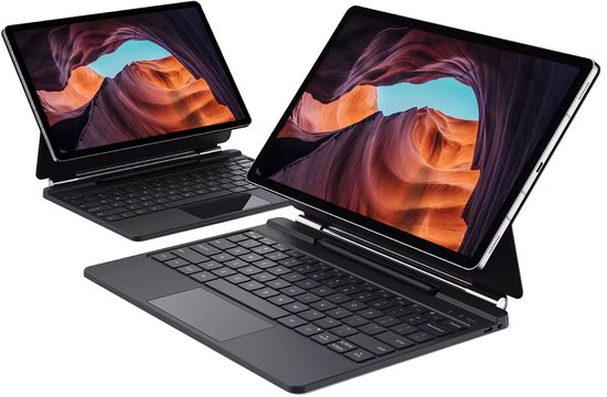 Twee zwarte tablet-toetsenbordcombinaties op een witte achtergrond.