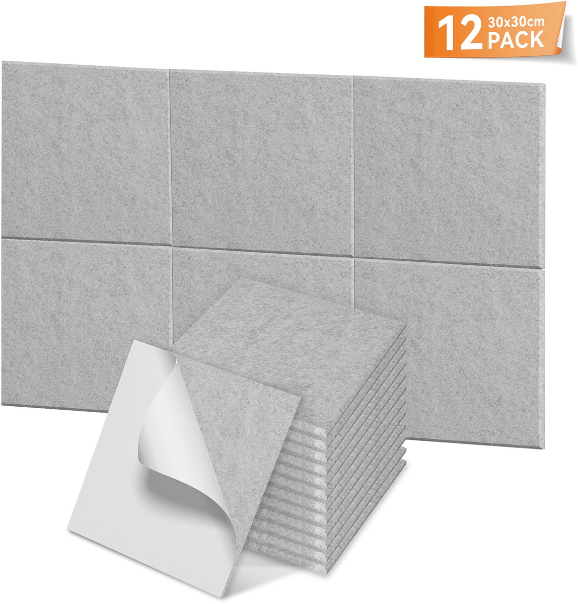 Aufun Platte Vierkante Akoestische Panelen 30x30cm Lichtgrijs - 12 Stuks Zelfklevende Wandbekleding