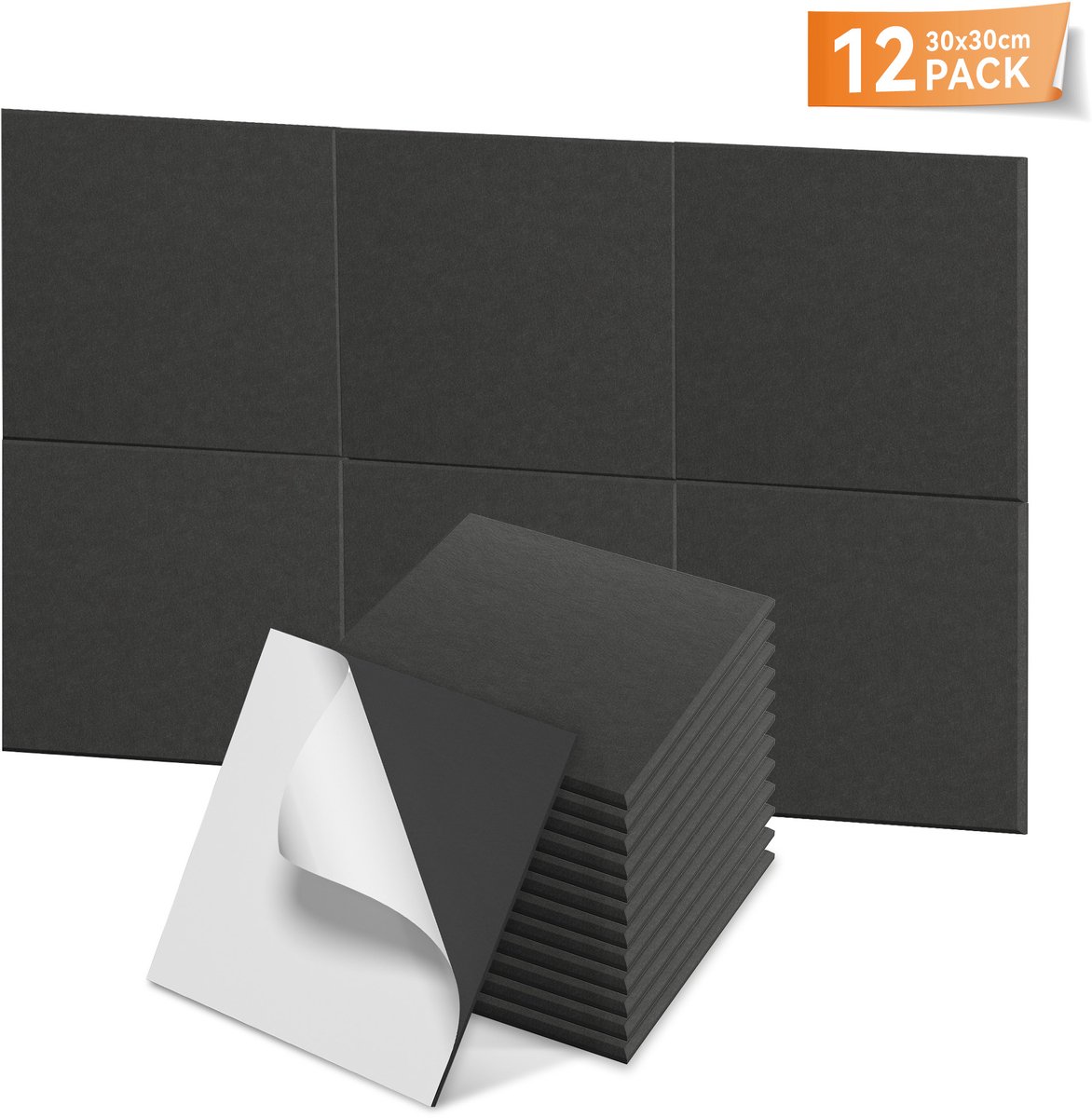 Aufun Platte Vierkante Akoestische Panelen 30x30cm Zwart - 12 Stuks Zelfklevende Wandbekleding