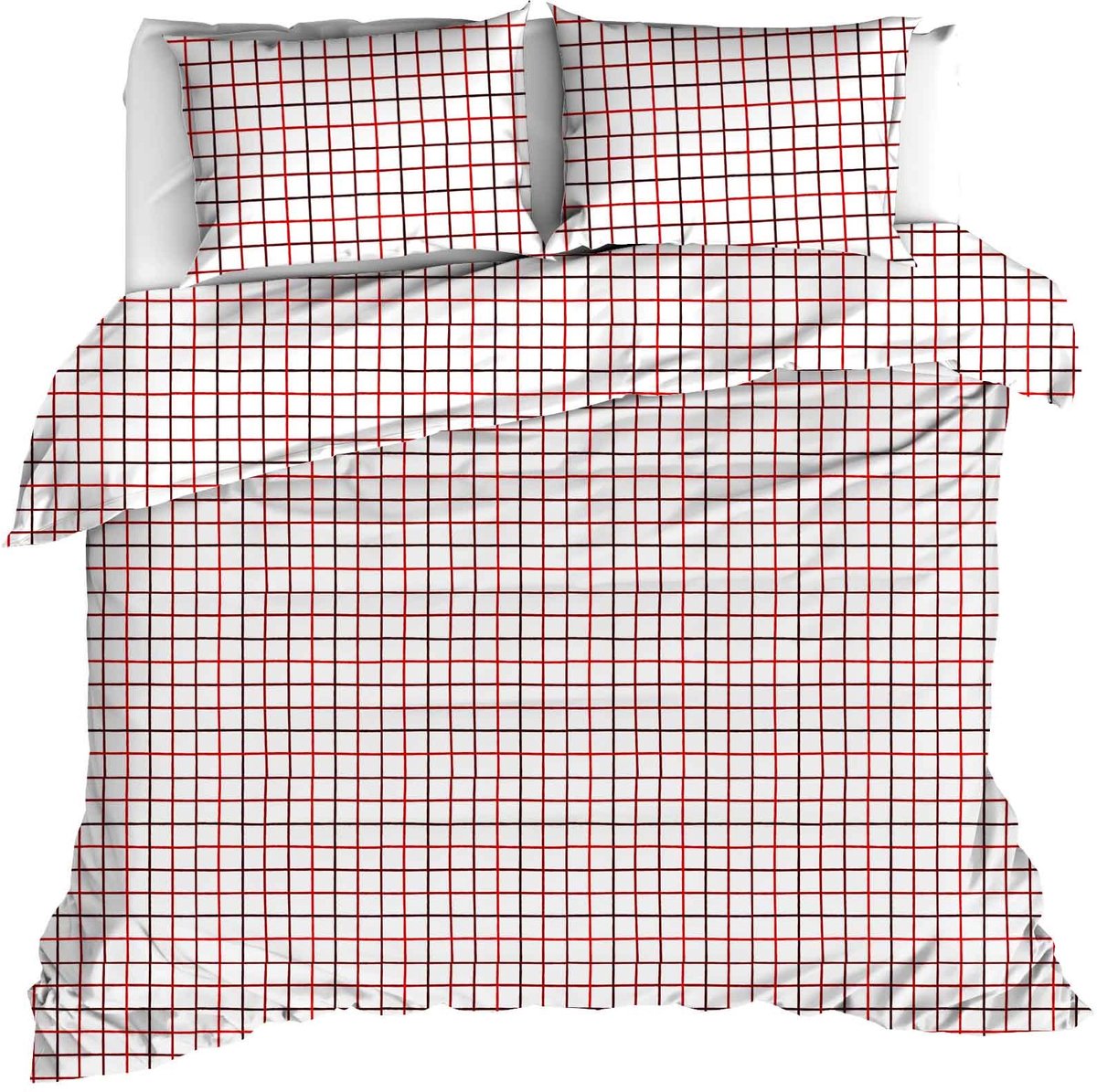Moodit Dekbedovertrek Odil Rhombus Ruby Red - 260 x 240 + 2x 60 x 70 cm - Rood - Katoen