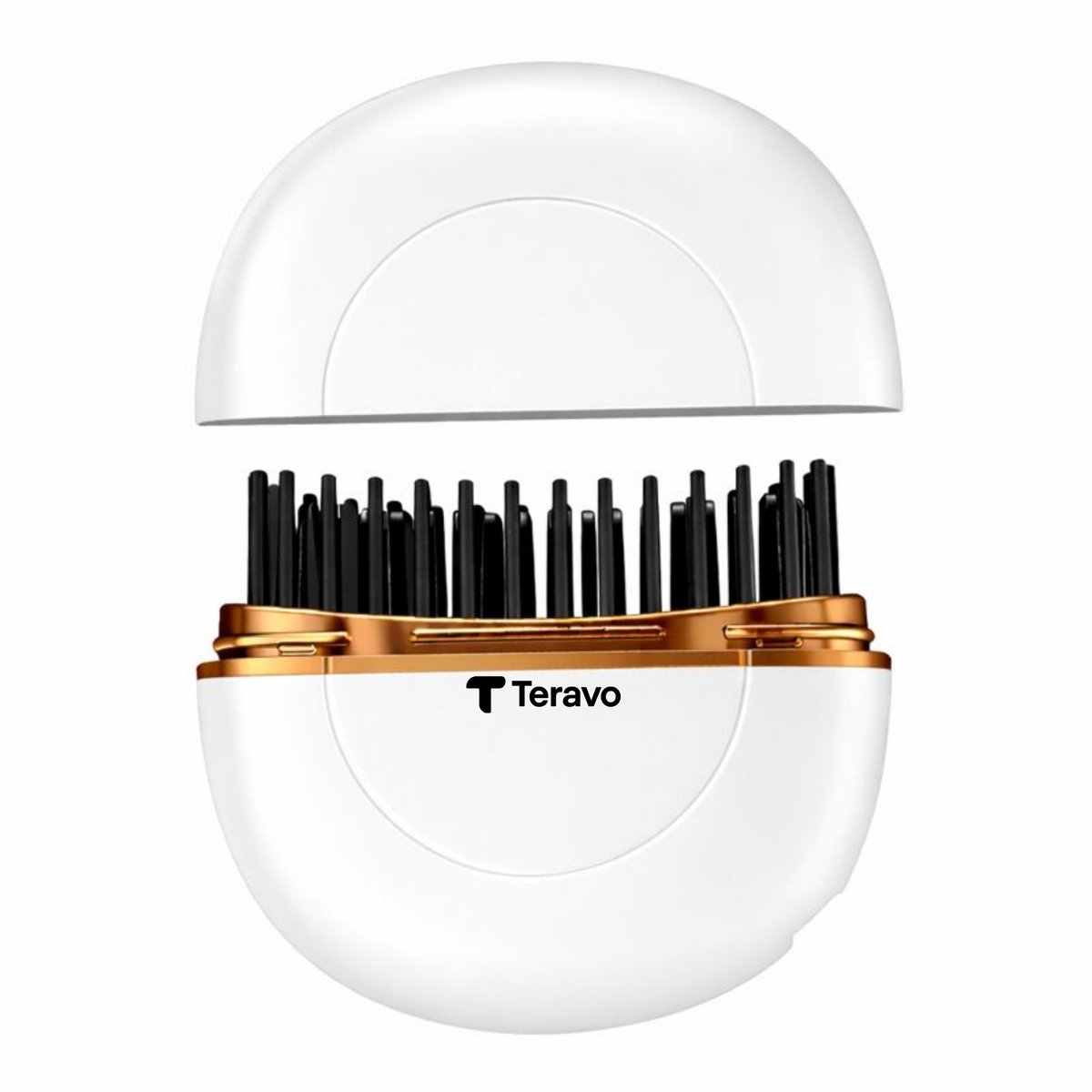 Teravo Draadloze Elektrische Stijlkam - Elektrische Haarborstel - Stijlen en Kammen - Mini Haarborstel - USB-C Oplaadbaar - Ideaal Voor Reizen - 3 Temperatuurstanden - Voor Fijn/Normaal/Grof Haar - Plantaardige Proteïne - Ionentechnologie - Wit