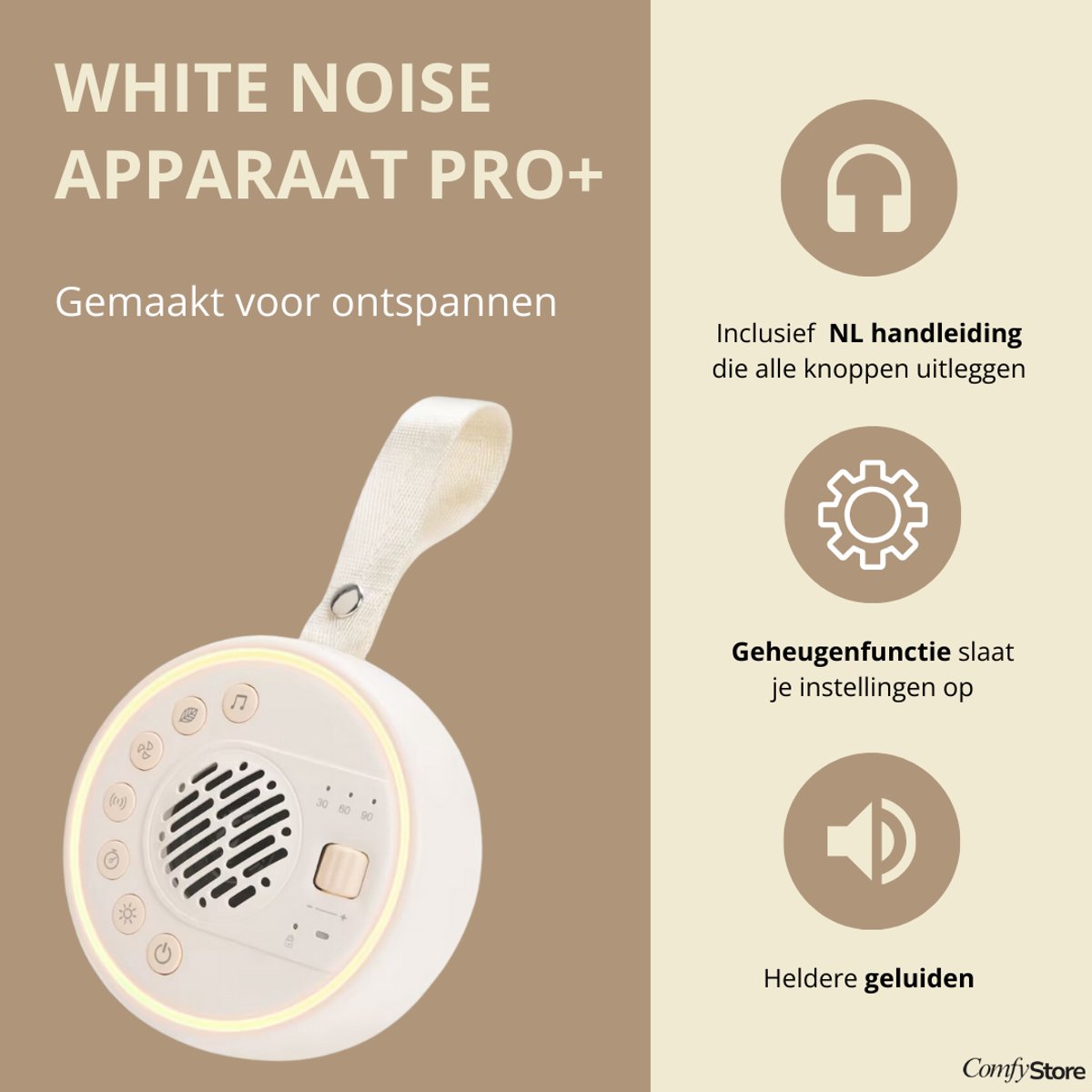 Comfykids Slaapgeluiden Apparaat voor Kinderen – White Noise,- Natuurgeluiden & Nachtlamp – Bluetooth