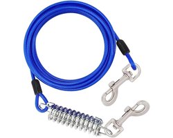 Sander Shop Hondenketting aanleglijn, 3 meter zware kabel met veer, geen knopen, hondenstake aanleglijn kabel antiroest hondenloper en metalen haken voor tuin, camping en buiten voor kleine honden, blauw