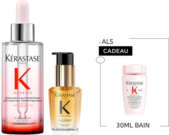 Kérastase Genesis serum, Elixir Ultime haarolie en een 30ml Genesis shampoo cadeau. Cadeau verpakking.