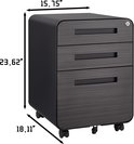 Ladeblok met drie laden, met afmetingen 15.75" breed, 23.62" hoog en 18.11" diep.