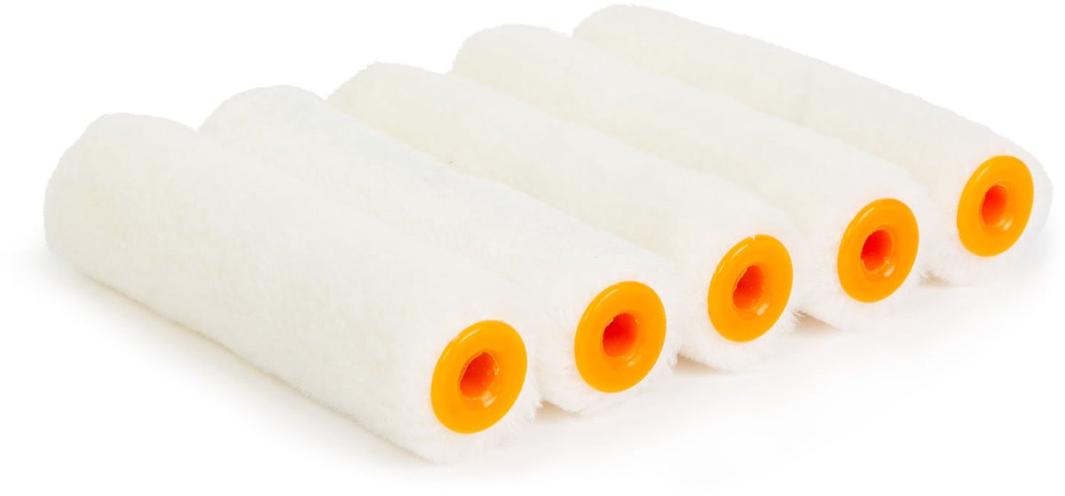 5x Verfroller Mohair/Velours 100 mm – Set Van 5 Stuks – Voor Hout En Metaal – Oplosmiddelbestendig – Voor Binnen- En Buitengebruik [11185F]