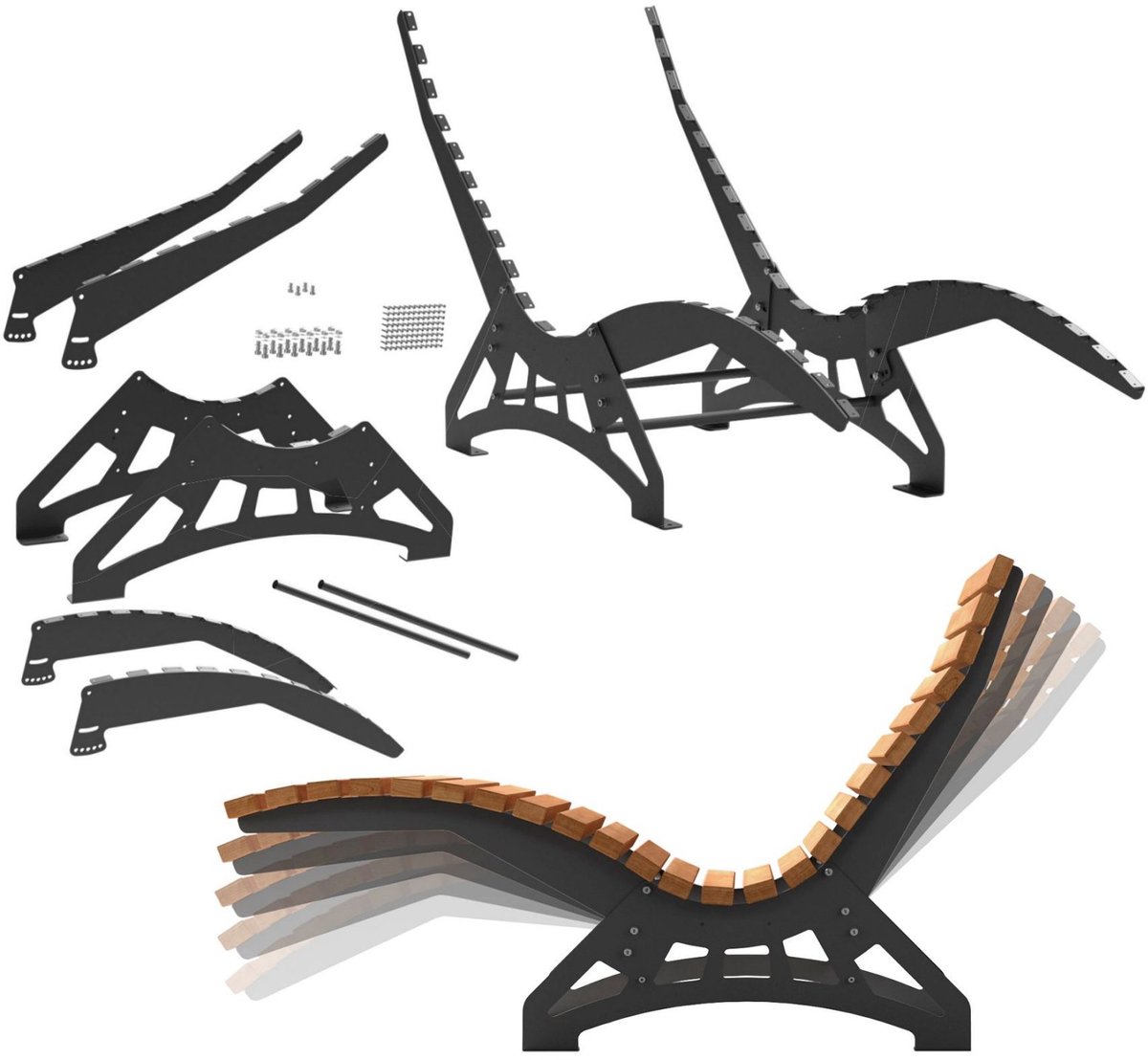 Tuinligstoel, frame LOUNGER, 680 mm breed, roestvrij staal 201, zwart