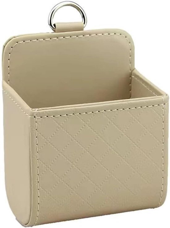 Auto-organizer voor ventilatierooster - Auto-dashboard organizer van PU-leer - Met haak - Draagbare organizer voor in de auto - Geschikt voor sleutels, muntjes, mobiele telefoon en zonnebril - Beige