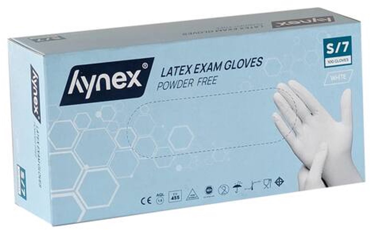 Hynex latex handschoenen maat S Wit omdoos 1000 stuks poedervrij - 5,0gr MD 10x100/box