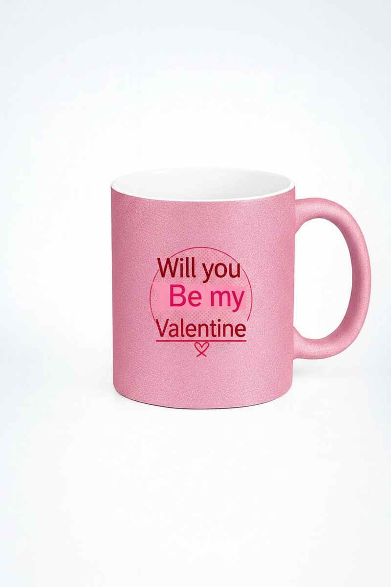 Valentijn Mok Roze Glitter - 'Will You Be My Valentine' - Romantisch Cadeau