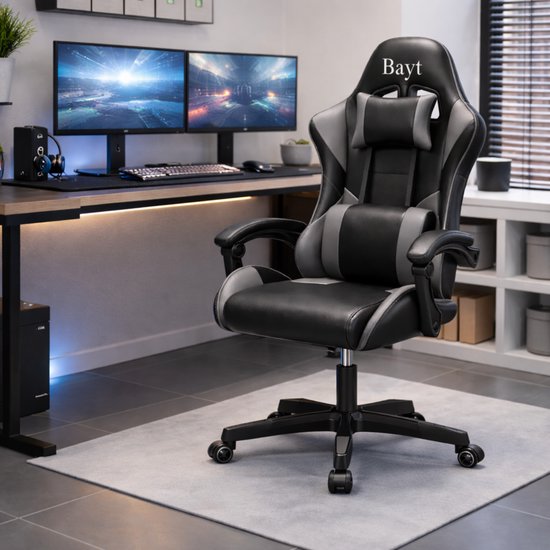 Chaise De Jeu,RATTANTREE Chaise De Bureau Pivotante, Dossier Haut Ergonomique Avec Appui Tete Reglable Et Support Lombaire Noir Et Blanc 93545614
