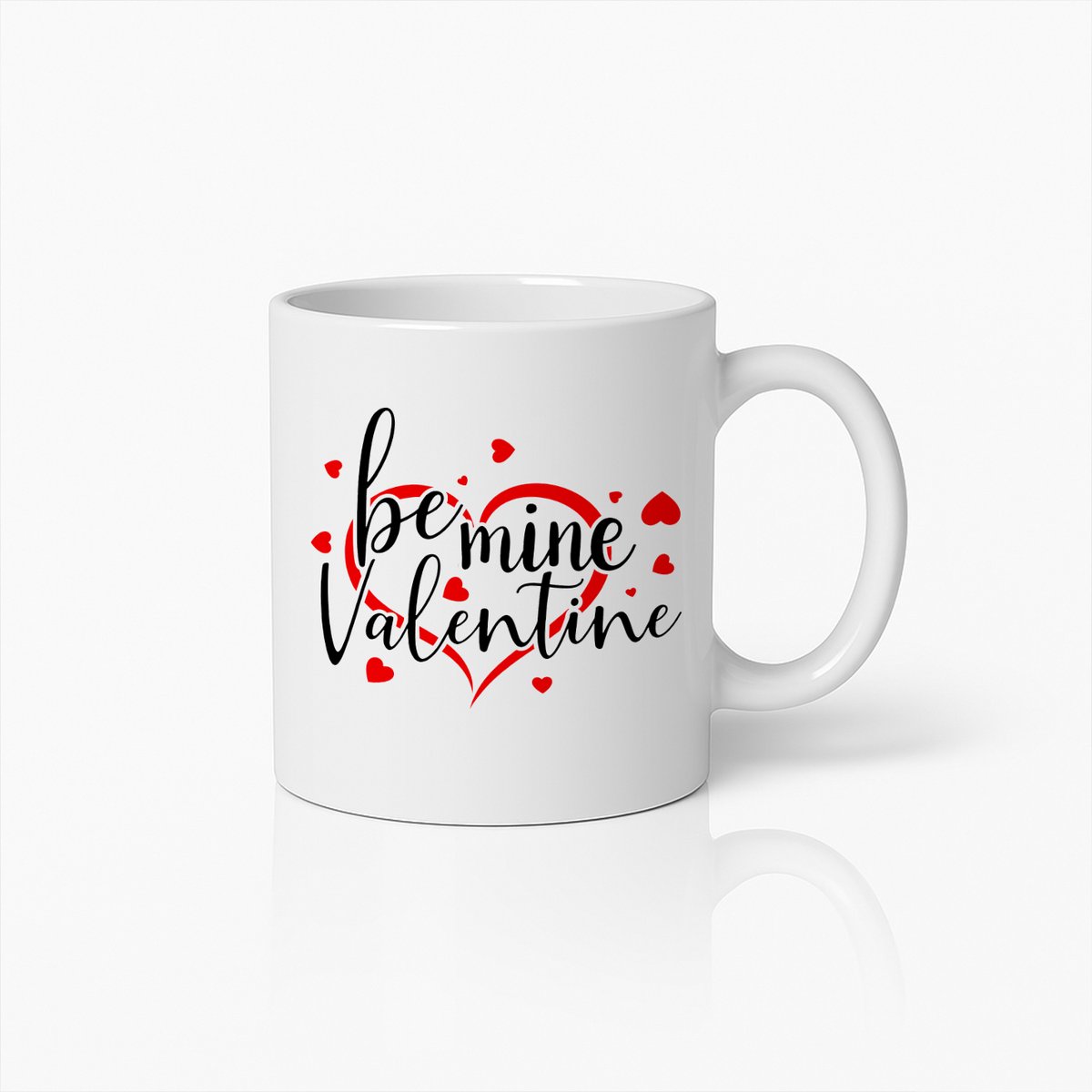 Be Mine Valentine Mok 330ml – Witte Koffiemok met Rode Hartjes – Romantisch Valentijnscadeau