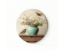 Zangvogel op krat - Wandobject rond - Dibond muurcirkel - 80x80 cm
