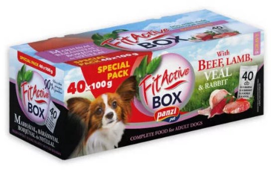 Fit Active - Natvoer hond - Maaltijdzakjes - Mix van rund, lam, kalf en konijnsmaak - 40 x 100g