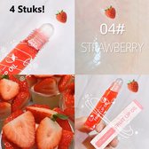 4 Stuks - Roll-On Fruitolie Lippenbalsem | Hydraterende, Transparante Gloss Lip olie | Langdurige Verzorging in de smaak Aardbeien