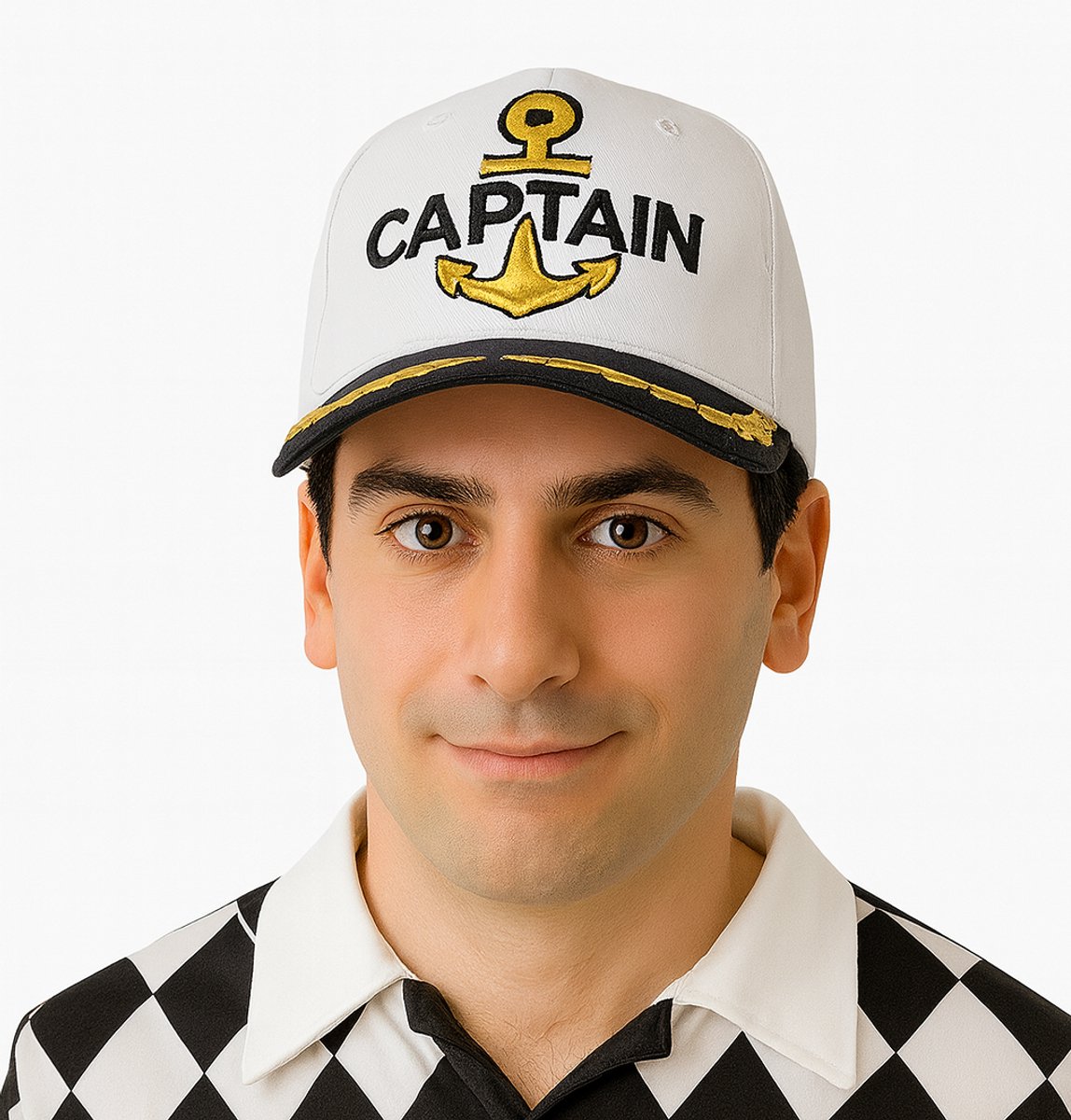 CAPTAIN Pet met goudkleurig anker en lauwerkransen - Kerst Piratenpartij Hoed - Carnaval Verkleedkleding - Wit- one size