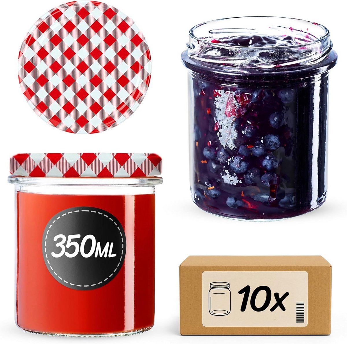 10x Glazen Potten met Schroefdeksel 350 ml - Ideaal voor Jam, Honing en Bewaren
