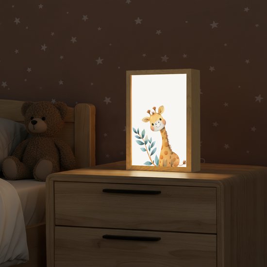 Nachtlampje 20x30 cm - Kinder lamp - Giraf - Dier - Wilde dieren - Tafellamp kinderkamer - Slaapkamer lamp - Bedlamp kinderen - Kinderlampje stopcontact - Wandlamp babykamer - Nachtlampjes van MoonlightTT — afbeelding 2