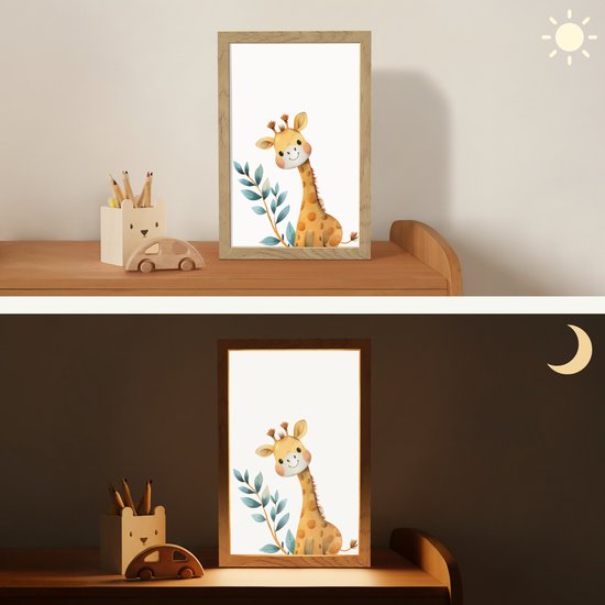 Nachtlampje 20x30 cm - Kinder lamp - Giraf - Dier - Wilde dieren - Tafellamp kinderkamer - Slaapkamer lamp - Bedlamp kinderen - Kinderlampje stopcontact - Wandlamp babykamer - Nachtlampjes van MoonlightTT — afbeelding 4