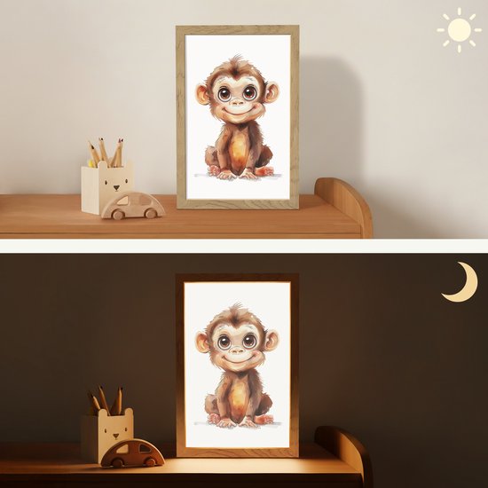 Nachtlampje 20x30 cm - Kinder lamp - Aap - Baby - Jungle dieren - Tafellamp kinderkamer - Slaapkamer lamp - Bedlamp kinderen - Kinderlampje stopcontact - Wandlamp babykamer - Nachtlampjes van Merkloos — afbeelding 4