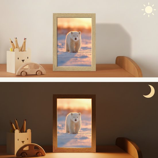 Nachtlampje 15x20 cm - Kinder lamp - Ijsbeer - Sneeuw - Zonsopgang - Tafellamp kinderkamer - Slaapkamer lamp - Bedlamp kinderen - Kinderlampje stopcontact - Wandlamp babykamer - Nachtlampjes van Merkloos — afbeelding 4