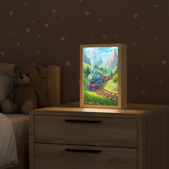 Nachtlampje 20x30 cm - Kinder lamp - Trein - Bloemen - Kinderen - Natuur - Tafellamp kinderkamer - Slaapkamer lamp - Bedlamp kinderen - Kinderlampje stopcontact - Wandlamp babykamer - Nachtlampjes van Merkloos — afbeelding 2