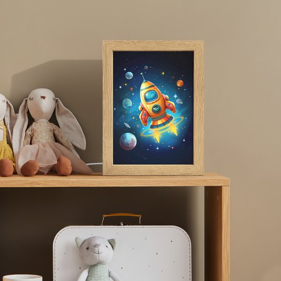 Nachtlampje 15x20 cm - Kinder lamp - Raket - Ruimte - Planeten - Kinderen - Jongen - Tafellamp kinderkamer - Slaapkamer lamp - Bedlamp kinderen - Kinderlampje stopcontact - Wandlamp babykamer - Nachtlampjes van Merkloos — afbeelding 3