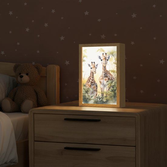 Nachtlampje 20x30 cm - Kinder lamp - Giraffe - Wilde dieren - Natuur - Kinderen - Tafellamp kinderkamer - Slaapkamer lamp - Bedlamp kinderen - Kinderlampje stopcontact - Wandlamp babykamer - Nachtlampjes van Merkloos — afbeelding 2