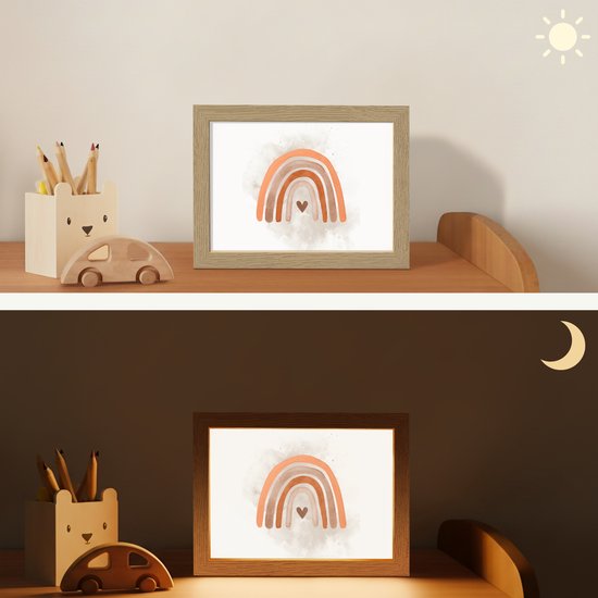 Nachtlampje 20x15 cm - Kinder lamp - Regenboog - Roze - Pastel kleuren - Hartje - Tafellamp kinderkamer - Slaapkamer lamp - Bedlamp kinderen - Kinderlampje stopcontact - Wandlamp babykamer - Nachtlampjes van Lovvy — afbeelding 4