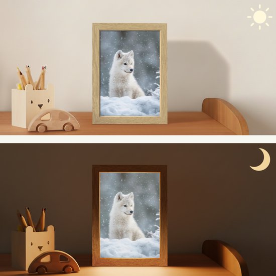 Nachtlampje 15x20 cm - Kinder lamp - Wolf - Pup - Sneeuw - Tafellamp kinderkamer - Slaapkamer lamp - Bedlamp kinderen - Kinderlampje stopcontact - Wandlamp babykamer - Nachtlampjes van Merkloos — afbeelding 4
