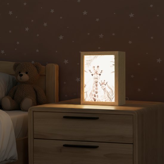 Nachtlampje 15x20 cm - Kinder lamp - Giraffe - Jungle - Bruin - Kinderen - Tafellamp kinderkamer - Slaapkamer lamp - Bedlamp kinderen - Kinderlampje stopcontact - Wandlamp babykamer - Nachtlampjes van Merkloos — afbeelding 2