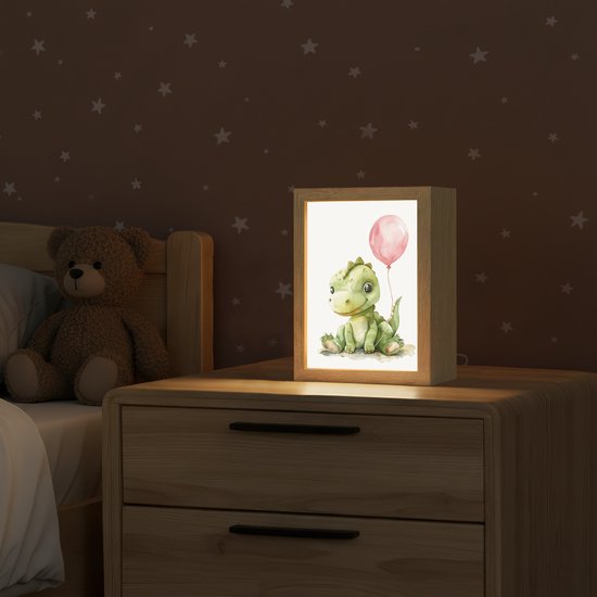 Nachtlampje 15x20 cm - Kinder lampje - Draak - Baby dier - Roze ballon - Tafellamp kinderkamer - Slaapkamer lamp - Bedlamp kinderen - Kinderlampje stopcontact - Wandlamp babykamer - Nachtlampjes van OnlyWow — afbeelding 2