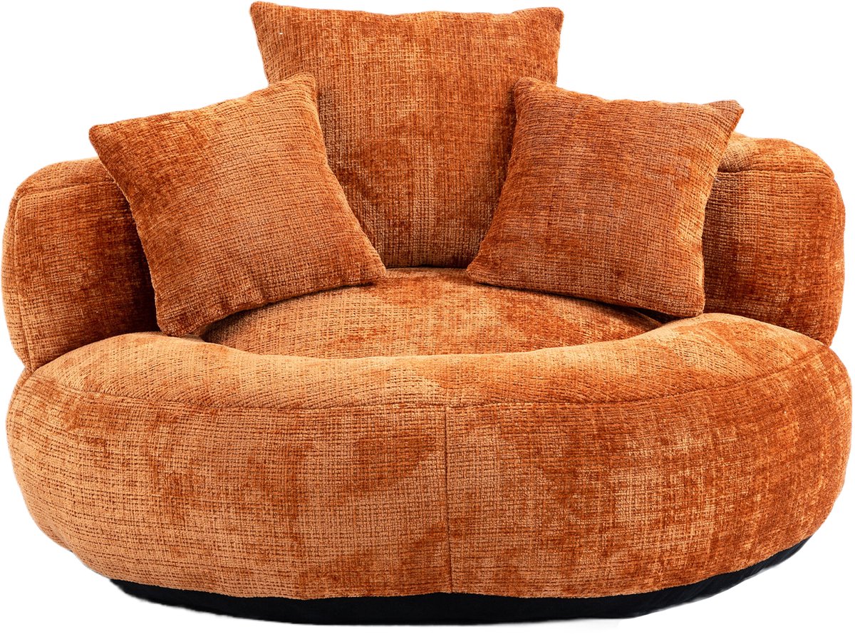 Luie Fauteuil Duurzame Comfort Lounger met Hoge Rug - Zitzak Stoel Bank met Drie Kussens voor Volwassenen en Kinderen, Binnen & Buiten, Enkele Gaming Fauteuil voor Slaapkamer, Kantoor (Oranje Chenille)